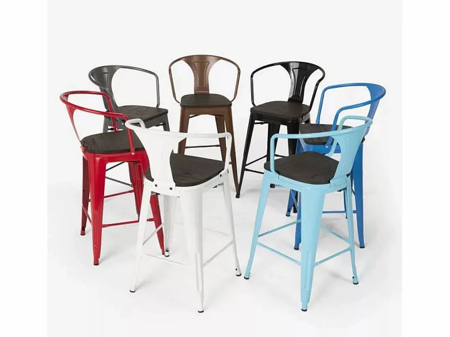 AHD taburete de metal y madera con respaldo de diseño industrial estilo steel wood back -