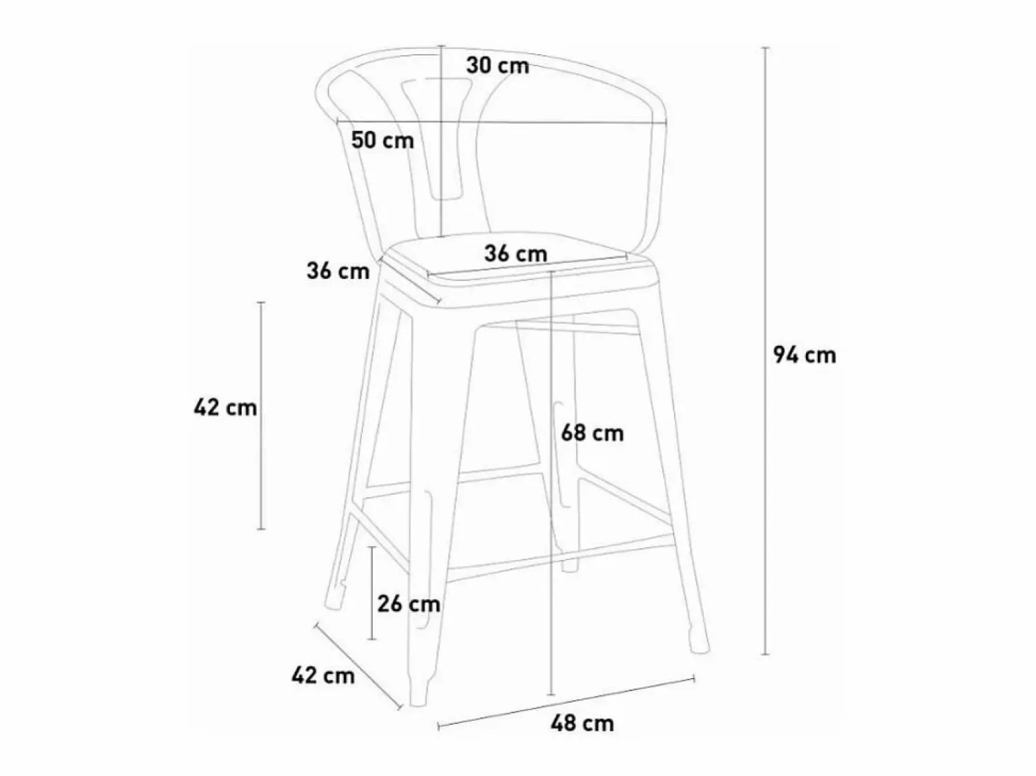 AHD taburete de metal y madera con respaldo de diseño industrial estilo steel wood back -