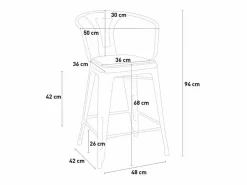 Best AHD taburete de metal y madera con respaldo de diseño industrial estilo steel wood back - Rojo