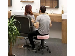 Outlet Taburete de oficina regulable en altura 50-66 cm, giratorio 360°, poliéster, (50x50x66 cm) Rosa