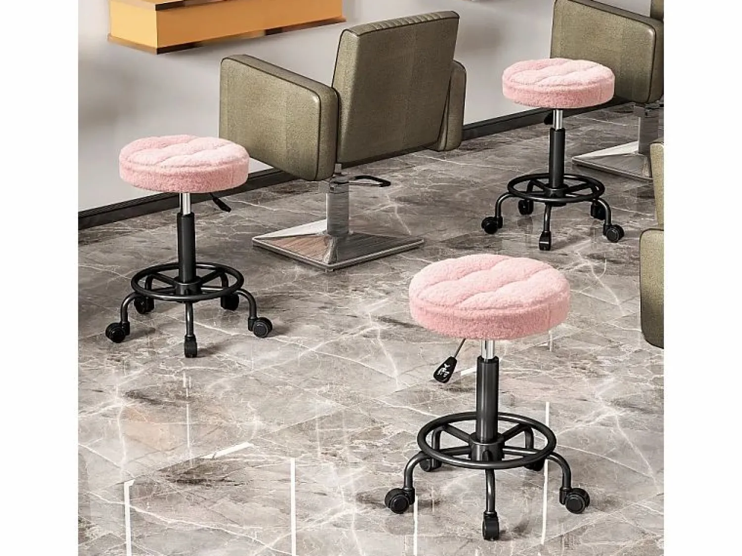 Outlet Taburete de oficina regulable en altura 50-66 cm, giratorio 360°, poliéster, (50x50x66 cm) Rosa