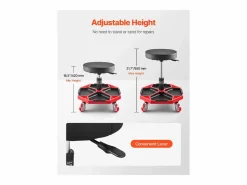 Sale Taburete de Taller, SucceBuy Taburete de Taller Móvil, Asiento de Mecánico con Ruedas, Capacidad 136 kg para Reparación y Mantenimiento de Automóviles, y Rojo Negro