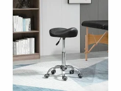 Sale Taburete de trabajo con ruedas, altura regulable, en piel sintética, color (48x48x54-69 cm) Negro
