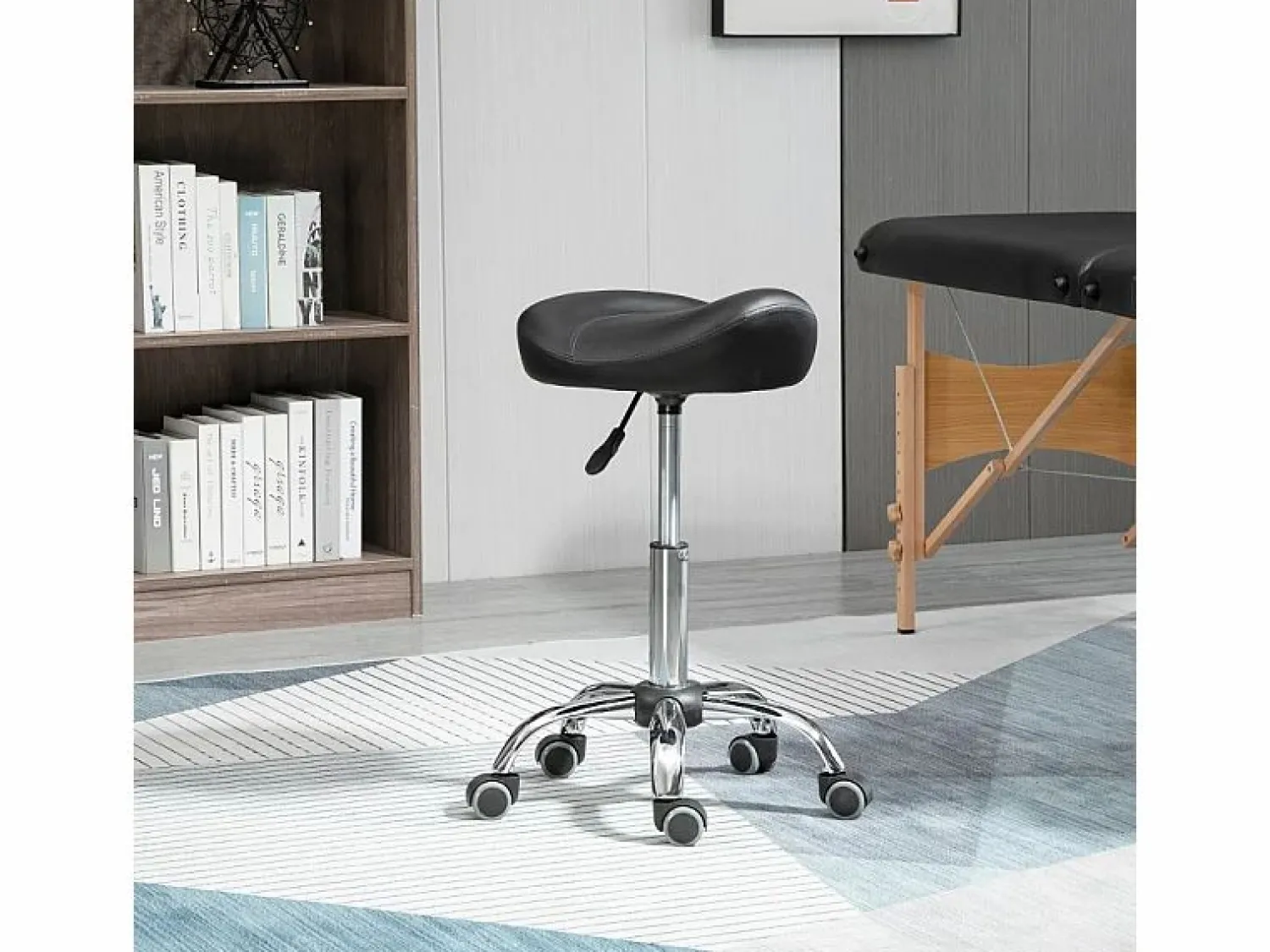 Sale Taburete de trabajo con ruedas, altura regulable, en piel sintética, color (48x48x54-69 cm) Negro