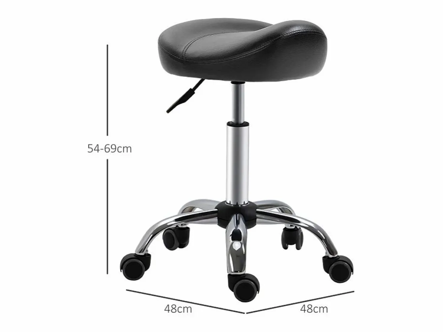Sale Taburete de trabajo con ruedas, altura regulable, en piel sintética, color (48x48x54-69 cm) Negro