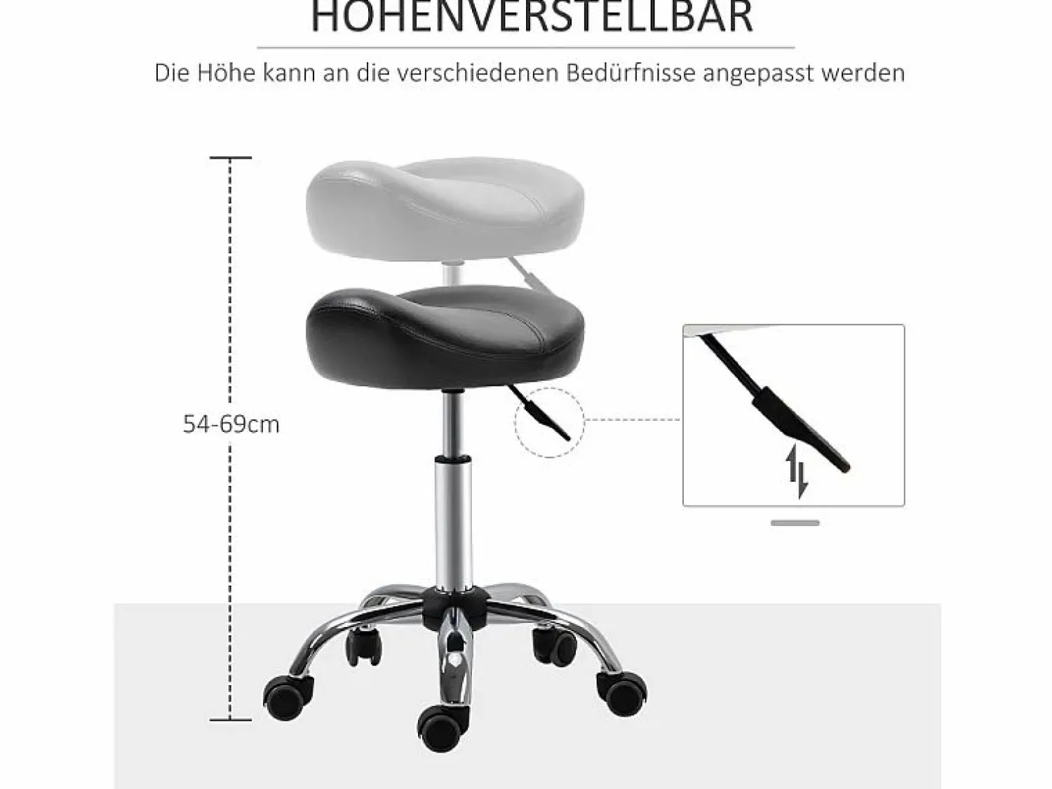 Sale Taburete de trabajo con ruedas, altura regulable, en piel sintética, color (48x48x54-69 cm) Negro