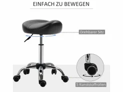 Sale Taburete de trabajo con ruedas, altura regulable, en piel sintética, color (48x48x54-69 cm) Negro