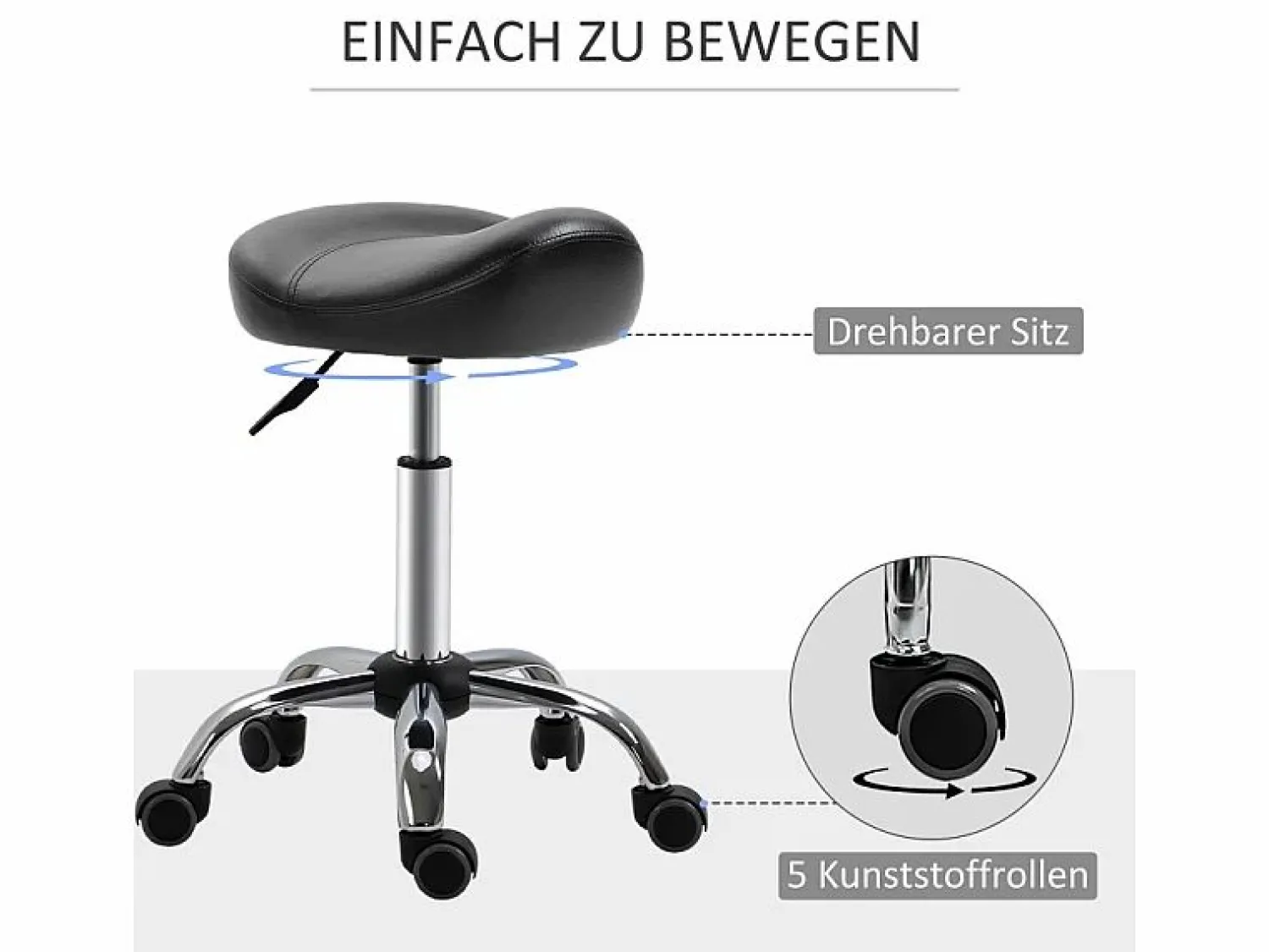 Sale Taburete de trabajo con ruedas, altura regulable, en piel sintética, color (48x48x54-69 cm) Negro