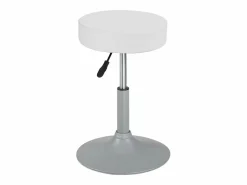 Sale Taburete de trabajo de cuero sintético redondo, acolchado de espuma de alta densidad, giratorio, altura ajustable YU (blanco gris) Taburete De Oficina