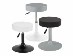 Discount Kayelles Taburete de trabajo de cuero sintético redondo, acolchado de espuma de alta densidad, giratorio, altura ajustable YU (gris blanco) Gris / Blanco