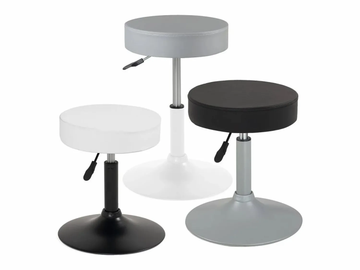 Discount Kayelles Taburete de trabajo de cuero sintético redondo, acolchado de espuma de alta densidad, giratorio, altura ajustable YU (gris blanco) Gris / Blanco