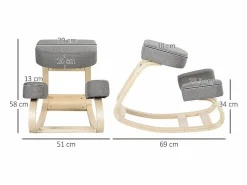 Taburete ergonómico de rodillas, postura saludable, madera de abedul, (51x69x58 cm)