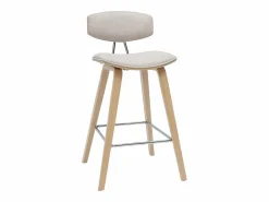 Online Miliboo Taburetes de bar de diseño de terciopelo texturizado y madera clara de 69 cm de altura (juego de 2) VASCO Beige