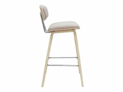 Online Miliboo Taburetes de bar de diseño de terciopelo texturizado y madera clara de 69 cm de altura (juego de 2) VASCO Beige