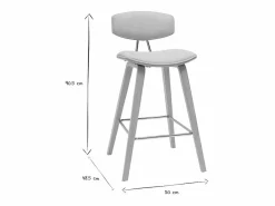 Online Miliboo Taburetes de bar de diseño de terciopelo texturizado y madera clara de 69 cm de altura (juego de 2) VASCO Beige