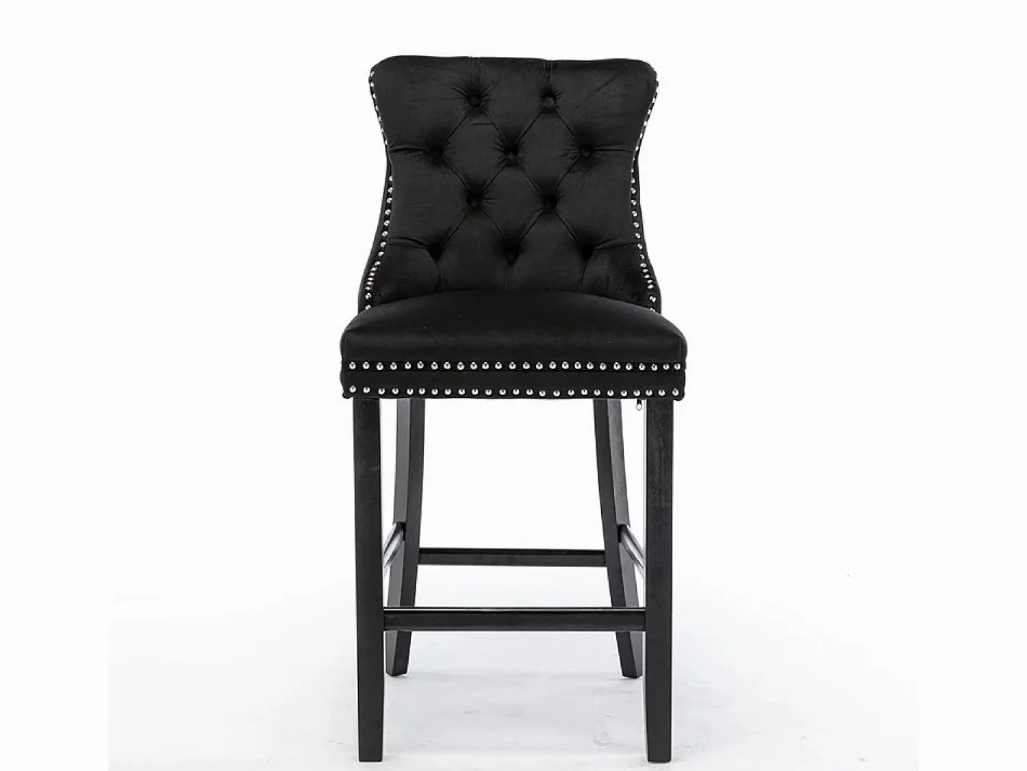 KOMHTOM Taburetes de bar tapizados, juego de 2. Con remaches decorativos y patas de madera. Adornos cromados con remaches. Tapizado de terciopelo .