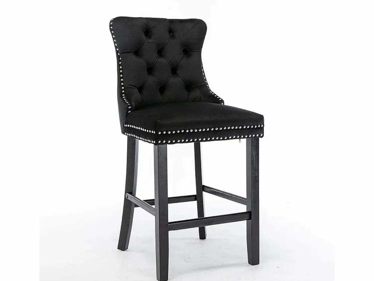 KOMHTOM Taburetes de bar tapizados, juego de 2. Con remaches decorativos y patas de madera. Adornos cromados con remaches. Tapizado de terciopelo .