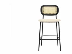 Sale Miliboo Taburetes de diseño en tela efecto terciopelo texturizado , metal negro y mimbre (juego de 2) MIRANDA Beige