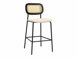 Sale Miliboo Taburetes de diseño en tela efecto terciopelo texturizado , metal negro y mimbre (juego de 2) MIRANDA Beige