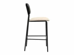 Sale Miliboo Taburetes de diseño en tela efecto terciopelo texturizado , metal negro y mimbre (juego de 2) MIRANDA Beige