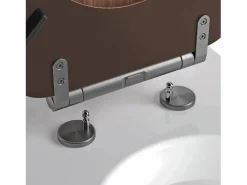 Hot Tapa de WC MDF FSC imitación nogal con cierre suave y bisagras metálicas de grafito cepillado desmontable Multicolor