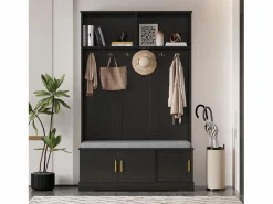 Clearance Merax Taquilla - 120 x 40 x 191 cm - con banco zapatero + armario + 6 ganchos triples - aglomerado - Negro