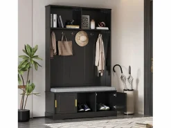 Clearance Merax Taquilla - 120 x 40 x 191 cm - con banco zapatero + armario + 6 ganchos triples - aglomerado - Negro