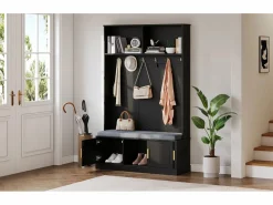 Clearance Merax Taquilla - 120 x 40 x 191 cm - con banco zapatero + armario + 6 ganchos triples - aglomerado - Negro
