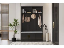 Clearance Merax Taquilla - 120 x 40 x 191 cm - con banco zapatero + armario + 6 ganchos triples - aglomerado - Negro
