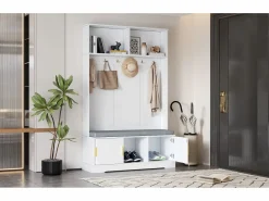 Clearance Taquilla - 120 x 40 x 191 cm - con banco zapatero + armario + 6 ganchos triples - aglomerado - Armario De Entrada
