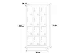 Taquillas con 12 compartimentos metálicos 90x45 H190 para vestuario con cerradura Krakatoa