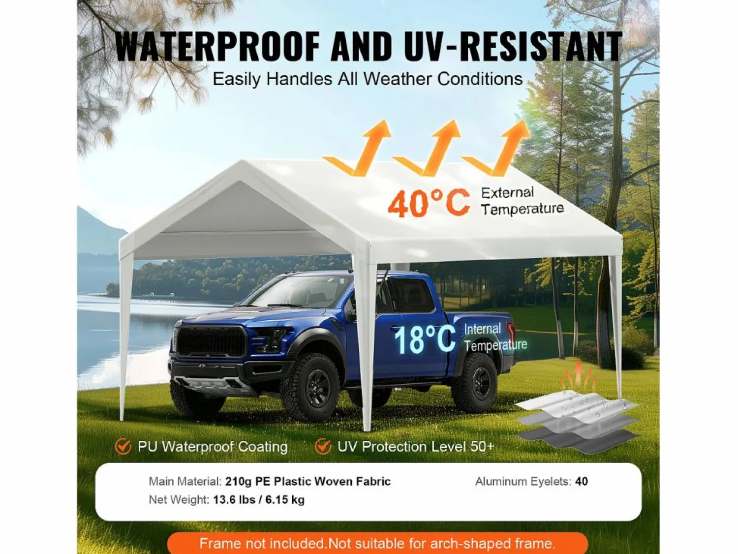 Clearance Tejido de Avent SucceBuy de Repuesto para Abri D'Automóvil, 305 x 610 cm, , Lona Resistente para Cobertizo de Garaje, Impermeable y con Protección UV Blanco