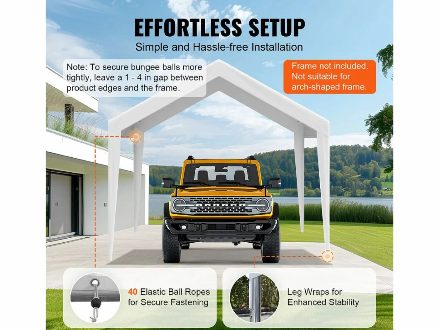 Clearance Tejido de Avent SucceBuy de Repuesto para Abri D'Automóvil, 305 x 610 cm, , Lona Resistente para Cobertizo de Garaje, Impermeable y con Protección UV Blanco