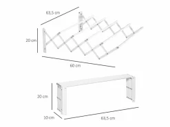 Tendedero de pared plegable, ahorra espacio, de metal , robusto y resistente (63,5x60x20cm)