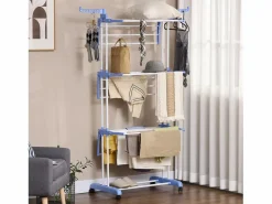 New Tendedero de torre de 4 niveles, acero, , extensible con ruedas, para uso interior y exterior (73x64x177 cm) Perchero