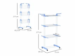 New Tendedero de torre de 4 niveles, acero, , extensible con ruedas, para uso interior y exterior (73x64x177 cm) Perchero