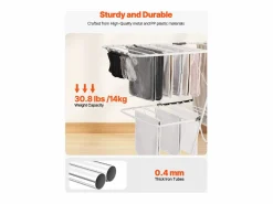 Tendedero Plegable SucceBuy, Tendedero de Pie de 2 Niveles, con Pinzas para Calcetines y 31 Barras de Secado, de Metal, Altura Ajustable, Blanco