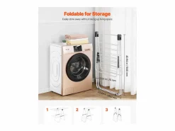Tendedero Plegable SucceBuy, Tendedero de Pie de 2 Niveles, con Pinzas para Calcetines y 31 Barras de Secado, de Metal, Altura Ajustable, Blanco