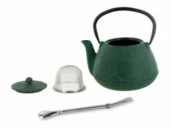 Tetera de hierro fundido Hanami verde esmeralda 1.2 L + pajita de acero inoxidable con filtro