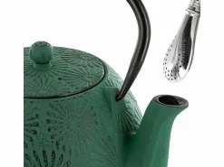 Tetera de hierro fundido Hanami verde esmeralda 1.2 L + pajita de acero inoxidable con filtro
