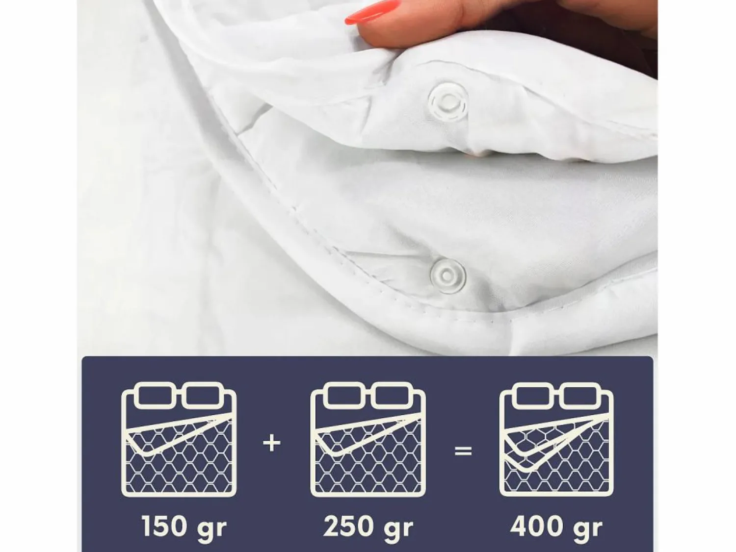Hot The White Stone Edredón 4 Estaciones con Clip 210x240 cm | 150 g Verano + 250 g Otoño | Fibra Soft Blanco