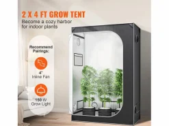 Outlet Tienda de Cultivo SucceBuy Armario de Cultivo de 122 x 61 x 183 cm con Ventana y Bandeja Negro