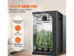 Tienda de Cultivo SucceBuy 122x122x203 cm, con Ventana de Observación, Bolso de Herramientas, Placa de Suelo para Cultivo de Plantas de Interior Negro