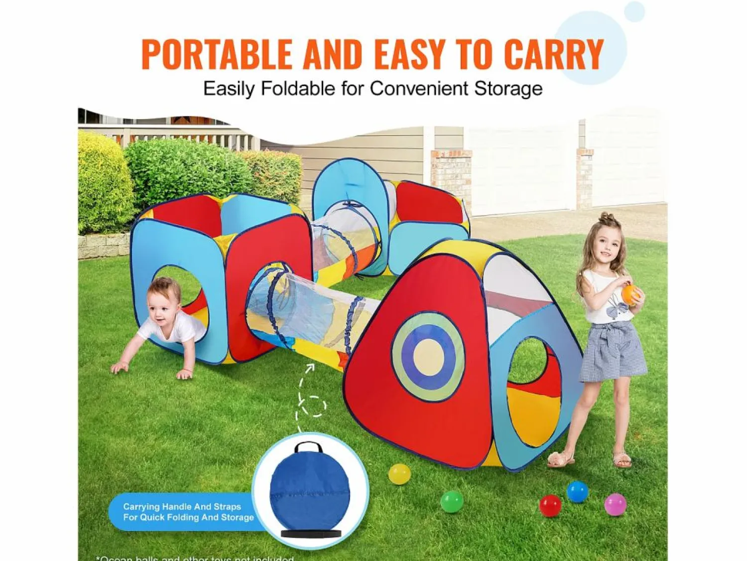 Clearance Tienda de Juego 5 en 1 para Niños SucceBuy con Túnel, Canasta de Baloncesto para Bebés, Varones y Niñas