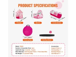 Clearance Tienda SucceBuy Conjunto de Tienda de Juego y Túnel Pop-Up para Niñas Princesa con Estuche de Transporte Cabaña Infantil