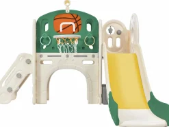 ModernLuxe Tobogán 4 en 1 - con escaleras, espacio de almacenamiento y canasta de baloncesto -