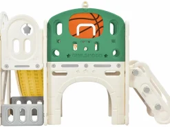 ModernLuxe Tobogán 4 en 1 - con escaleras, espacio de almacenamiento y canasta de baloncesto -
