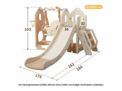 Tobogán de polipropileno 5 en 1 para niños de 3 a 8 años, columpio, tobogán, escalada, espacio de almacenamiento, marco de baloncesto, rosa antiguo