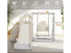 Merax Tobogán infantil 5 en 1 - 179 x 184 x 103 cm - HDPE - Con columpio y espacio de almacenamiento -