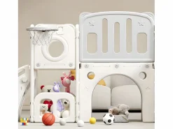 Discount Tobogán infantil 6 en 1 - compuesto por tobogán, canasta de baloncesto, escalera, túnel y dos espacios de almacenamiento - Polietileno - Tobogán